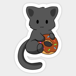 Black Cat with donut Sticker
